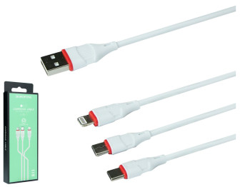 Кабель USB Borofone BX17 3-in-1 IP+Micro+Type-C, Белый