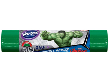 Пакети для сміття Vortex DOUBLE POWER, багатошарові, зелені, 240л, 5шт