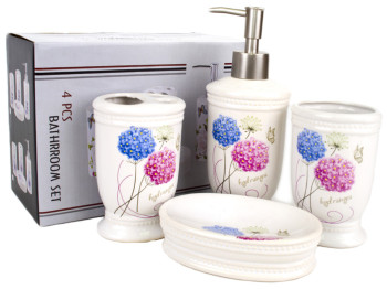 Набір аксесуарів для ванної кімнати керамічний "Квіткові кульки" (4 предмети)