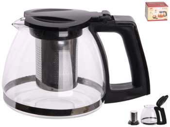 Заварник стеклянный с пластиковыми ручкой и крышкой 1л