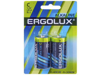 Батарейка алкалиновая Ergolux Alkaline, 1,5V, C, LR14 (цена за блистер 2шт)
