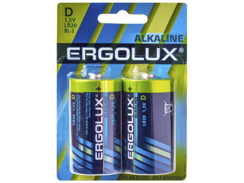 Батарейка алкалиновая Ergolux Alkaline, 1,5V, D, LR20 (цена за блистер 2шт)