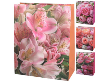 Пакет подарочный Flowers, бумага, 26×32×12см, 4 дизайна (цена за 1шт)