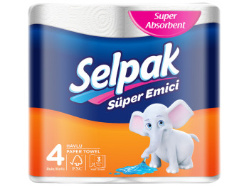 Рушники паперові Selpak тришарові, білі, целюлоза (ціна за упаковку 4 рулони)