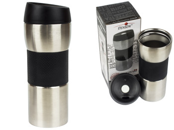 Термокружка Stenson с силиконовым ободком 8х8х21,5см 450мл. Сохраняет температуру до 24ч.