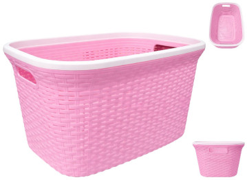 Корзина с рамой Rattan, без крышки, пластик, 40л, 52×36×25см, цвет розовый
