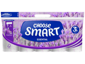 Папір туалетний Smart Essential Lavanda, 3 шари, 10 рулонів, 14,4 м, колір білий
