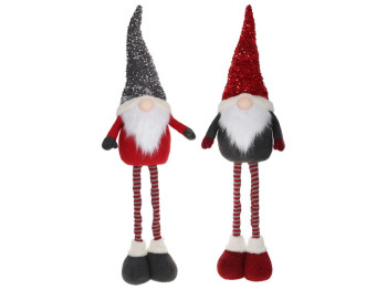 Новорічна мяка іграшка Гном у паєтках з ніжками (телескоп), колір - червоний із сірим, 2 дизайни, 1