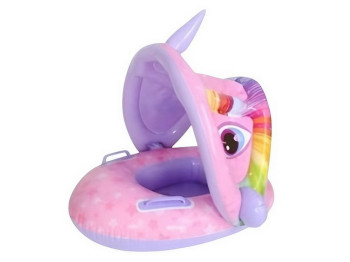 Надувний плотик для плавання Єдиноріг з регульованим навісом, 65см, рожевий