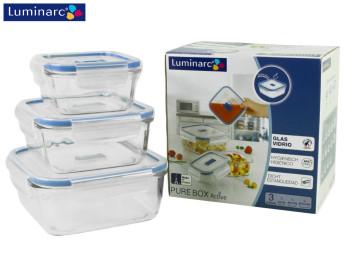 Мульти-боксы стеклянные герметичные Luminarc "Pure Box Active" 380мл, 760мл, 1220мл (цена за набор 3