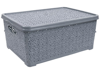 Корзина Basket Кружево, с крышкой, пластик, 7л, 28×19×12,5см, цвет серый