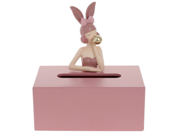 Коробка для салфеток Девочка-Зайчик, 21,5см, цвет - розовый