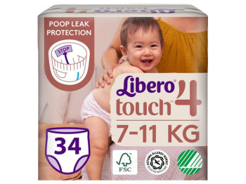 Подгузники-трусики Libero Touch 4, 7-11кг, 34шт
