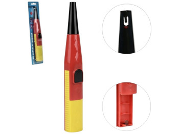 Пьезозажигалка на батарейке, металл, пластик, 27х6,5см, цвет красный