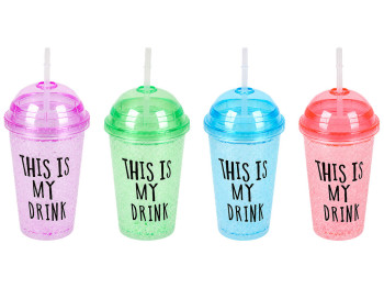 Стакан My Drink пластиковий з кришкою та трубочкою, 4 кольори, 450 мл (ціна за 1шт)