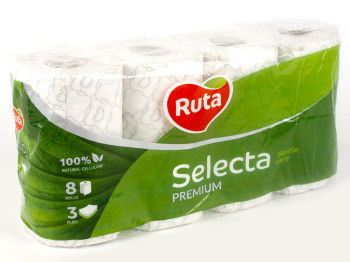 Папір туалетний "Ruta" Selecta білий тришар. (ціна за уп. 8 рулонів)