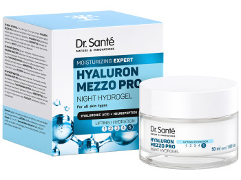 Гидрогель для лица Dr.Sante Hyaluron Mezzo Pro, ночной, с гиалуроновой кислотой и пептидами, 50мл