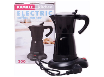 Кавоварка гейзерна електрична Kamille (6 порцій) алюміній 300мл (чорний)