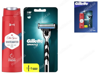 Подарочный набор Бритва Gillette Mach 3, +2 картриджа+Гель для душа Old Spice Whitewater, 2в1, 250мл