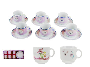 Сервіз кавовий 12 предметів Квіти мікс 4 асорті (чашки по 80мл)