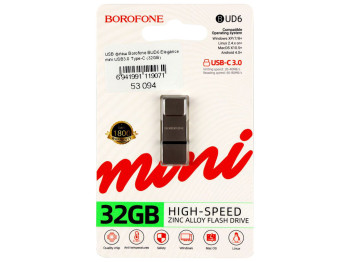 USB флеш-накопичувач Borofone BUD6 32GB Elegance mini USB3.0+Type-C, колір чорний