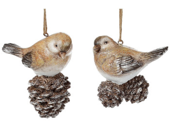 Подвесной декор Птичка на шишке, 10,5см, 2 дизайна