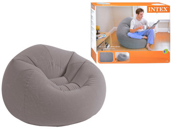 Надувне крісло Intex 68579, ПВХ з велюровим покриттям, 107×104×69см, колір сірий