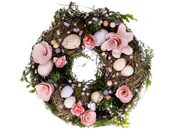 Декоративный пасхальный венок, цвет - розовый, 21см