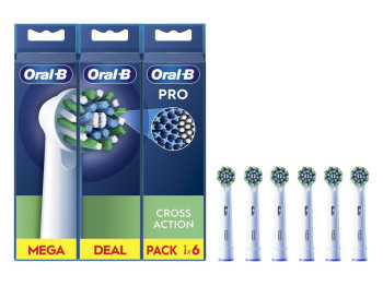 Насадки для електричної зубної щітки Oral-B Pro Cross Action, пластик, нейлон, колір білий, 6шт