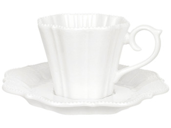 Чашка с блюдцем фарфоровая Fleur Blanche, белая, 200 мл