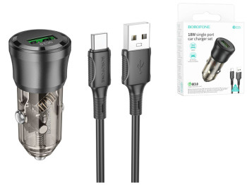 Автомобільний Зарядний Пристрій Borofone BZ23 1USB QC18W+Type-C Колір Прозоро-чорний