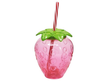 Стакан пластиковый с крышкой и трубочкой Strawberry, 500мл, цвет розовый