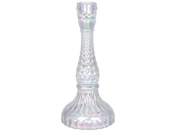 Свічник скляний прозорий Crystal, для тонкої свічки, D11х22см, колір - перламутр