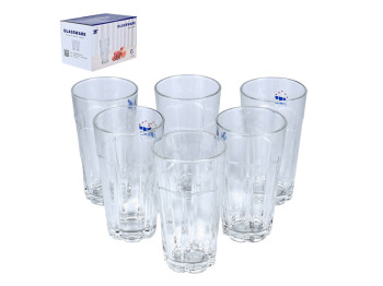 Стакан стеклянный высокий "Bright", прозрачный, рельефный, 350мл (цена за набор 6шт)