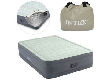 Надувная кровать Intex 64904, технология Fiber-Tech, встроенный электронасос, 191×137×46см, серый