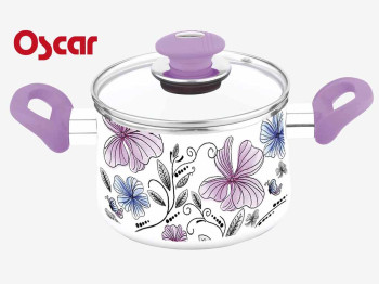 Каструля емальована "Oscar" ручки "soft touch" зі скляною кришкою 2,2л