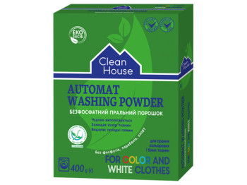 Порошок для стирки бесфосфатный автомат Clean House для цветных и белых тканей 400г