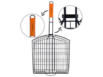 Решетка для гриля Скаут глубокая 30,5х32х5,5см с антипригарным покрытием и деревянной ручкой
