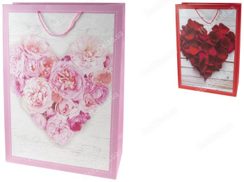 Пакет подарочный бумажный XL Heart roses 40х15х55см