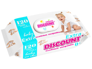 Вологі серветки дитячі антибактеріал. Discount EXTRA "З екстр. календули" 120шт клапан 