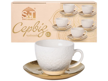 Сервіз чайний Golden Lormar, порцеляна, 250мл, 15см, колір білий із золотим (ціна за 12 предметів)