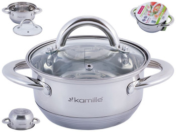 Каструля Kamille нержавіюча сталь, зі скляною кришкою і порожніми ручками D14см 1,1л