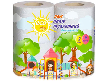 Бумага туалетная Eco Day двухслойная, белая, на гильзе (цена за 4 рулона)