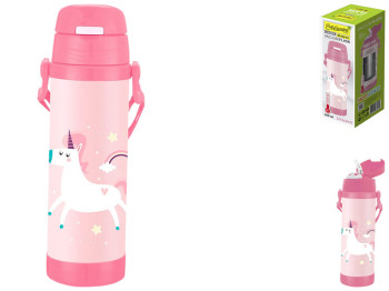 Термос детский Maestro Unicorn, 500мл, силиконовая трубочка, нержавеющая сталь, цвет розовый