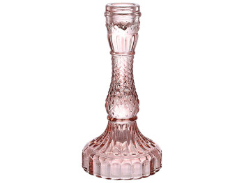 Свічник скляний Crystal для тонкої свічки, D9,5х17см, колір - ніжно-рожевий