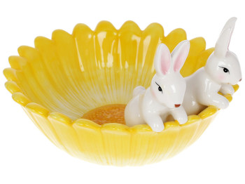 Пиала керамическая Кролики в цветке, 21см, цвет - жёлтый