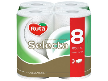 Туалетная бумага Ruta Selecta, 3х слойная, 8 рулона, белая