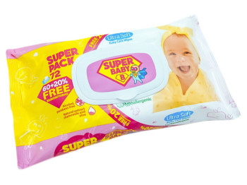 Влажные салфетки детские Super Baby SuperPack ромашка и алоэ 72шт с клапаном