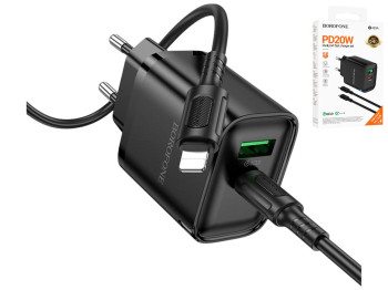 Зарядний пристрій Borofone BA83A, 2USB, 20Вт, Type-C–Lightning, 150×100×45мм, чорний