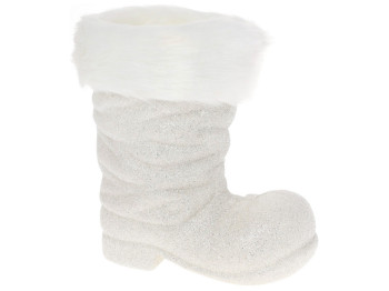 Декоративное кашпо Сапожок, 17,5см, цвет - белый глиттер